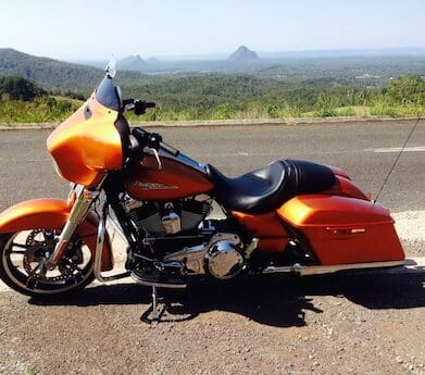 harley Street Glide in the Glasshouse Mountains test ride