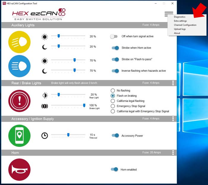 HEX ezCAN Software Main Menu