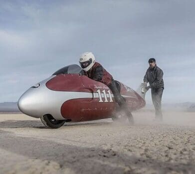 Spirit of Munro Indian Motorcycles streamliner at Sturgis