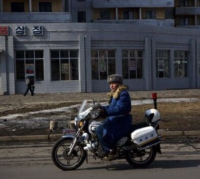 Motorcycle rider in North Korea