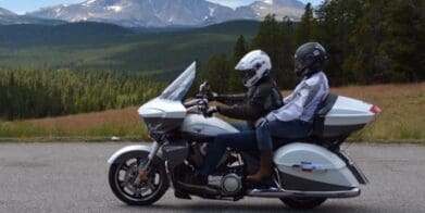 Mr and Mrs MotorbikeWriter on the Victory Cross Country Tour