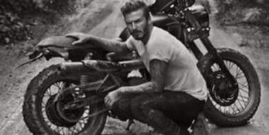 David Beckham in South America with Triumph Scrambler motorcycle seatdavid Beckham Triumph scrambler