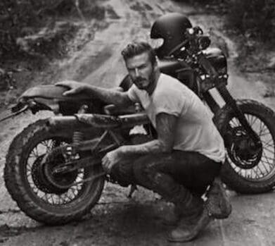 David Beckham in South America with Triumph Scrambler motorcycle seatdavid Beckham Triumph scrambler