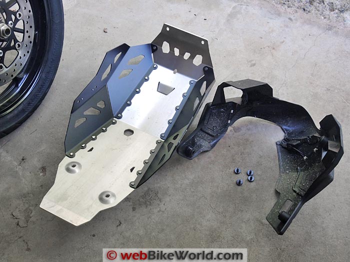 SW-Motech Skid Plate Engine Guard vs. Stock Suzuki Cover