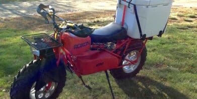 Rokon scout motorcycle being used in the fight against ebola drive