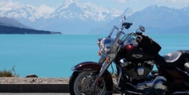 Harley, Lake Pukaki and Mt Cook travel insurance long tour rewards