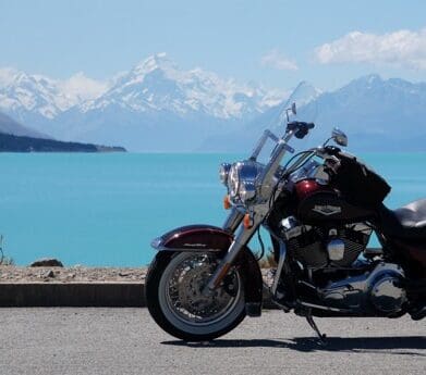 Harley, Lake Pukaki and Mt Cook travel insurance long tour rewards