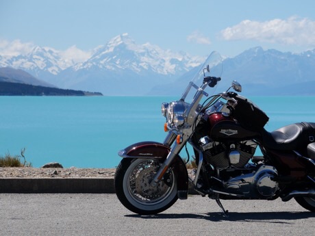 Harley, Lake Pukaki and Mt Cook travel insurance