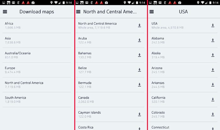 Nokia HERE Download Map Screens