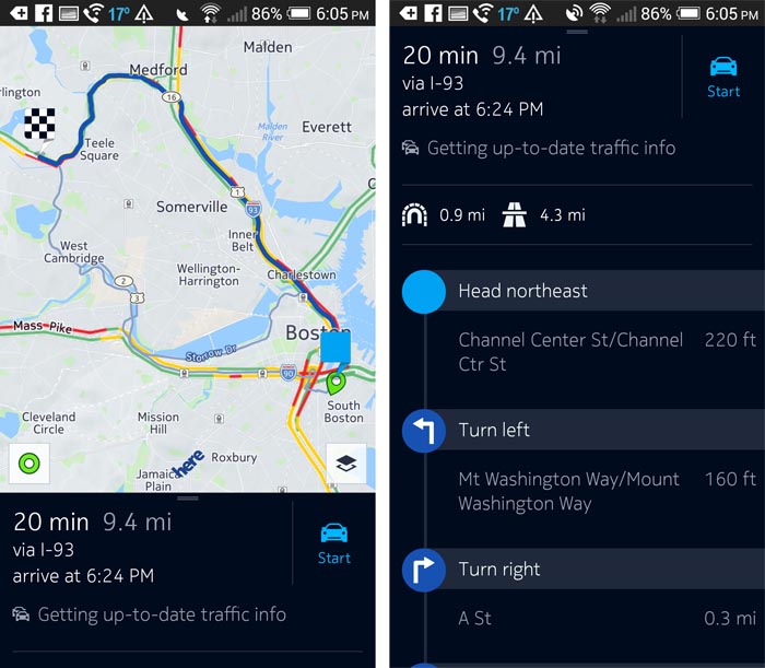 Nokia HERE Route Map Window