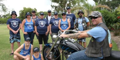 Mark Chillcott with Cooktown Crusaders supporters - Ride for Autism hellboy