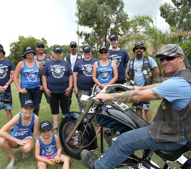 Mark Chillcott with Cooktown Crusaders supporters - Ride for Autism hellboy