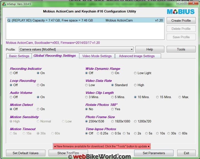 Mobius Action Cam Setup Recording Options