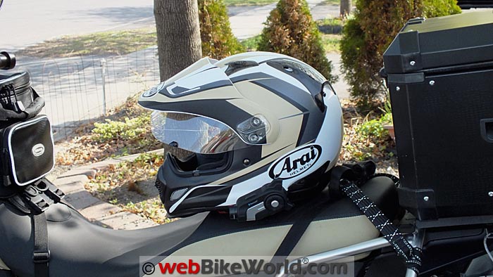 Sena 10C Mounted on Arai XD4 on Motorcycle