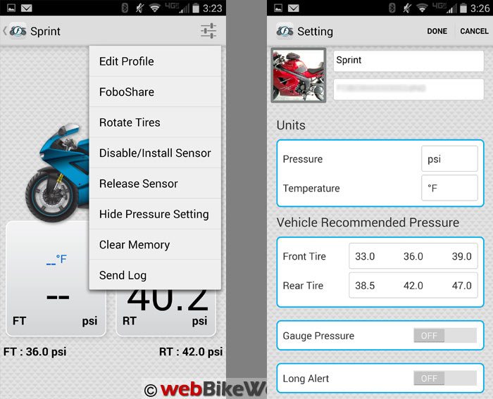 FOBO Bike TPMS Android App Settings