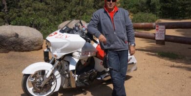 Swiss rider Urs Pedraita hopes to set a new record for global navigation of the seven continents on a Victory Cross Country challenge