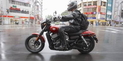 Harley-Davidson Street 750 on the soggy streets of Tokyo rain