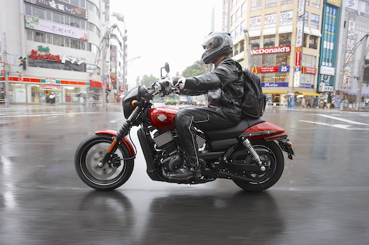 Harley-Davidson Street 750 on the soggy streets of Tokyo rain