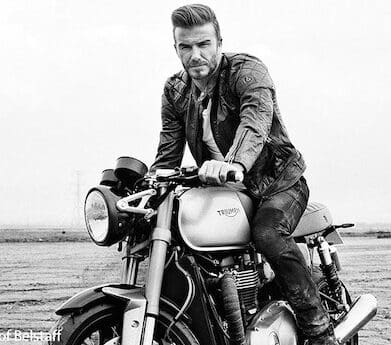 David Beckham on a custom Triumph Bonnneville