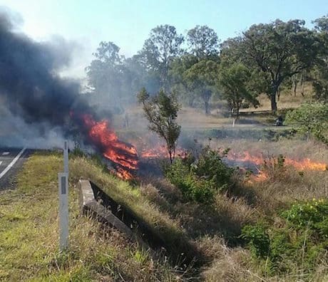 Burning police car