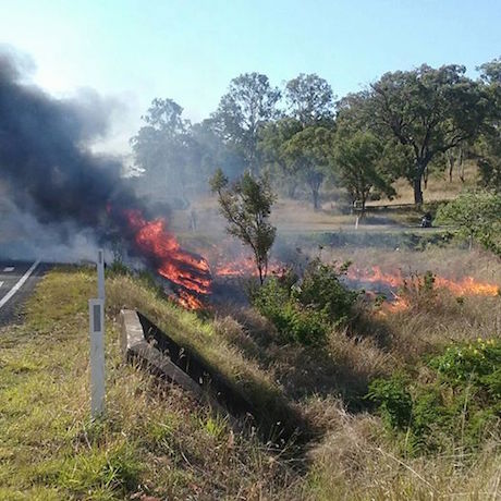 Burning police car