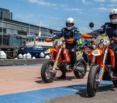 Lane filtering police bikes