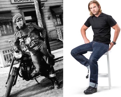 Marlon Brando in The Wild One (left) and the Draggin Selvedge jeans