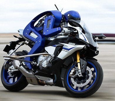 Yamaha Motobot, a robot that rides a motorcycle tests self balancing autonomous