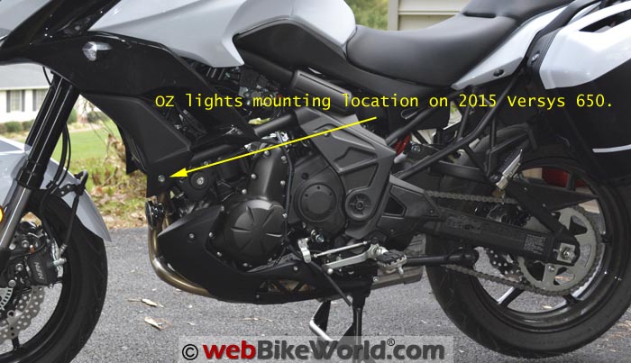 OZ LED Mini Trail Lights Mounting Location on Versys 650