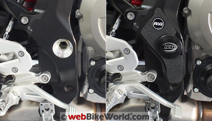 R&G Racing Boot Guard and Frame Plug Before After