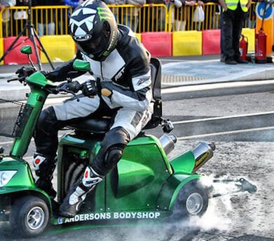 Motorcycle-powered mobility scooter speed record