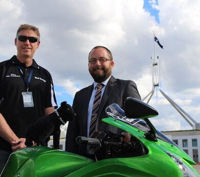 Black Dog Ride 1 Dayer supporters volunteer Steve Derham and Senator Ricky Muir