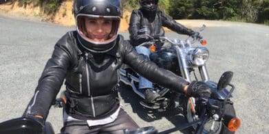 Actress Danielle Cormack on her way to the Harley-Davidson Iron Run in Paihia