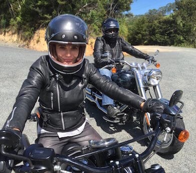 Actress Danielle Cormack on her way to the Harley-Davidson Iron Run in Paihia