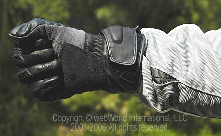 Motorcycle glove worn with gauntlet over sleeve