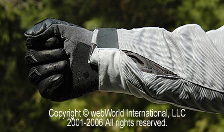 Motorcycle glove worn underneath sleeve, bottom view