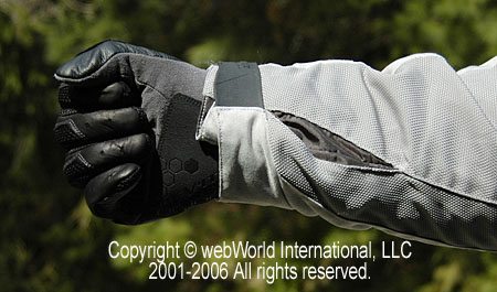 Motorcycle glove worn underneath sleeve, bottom view