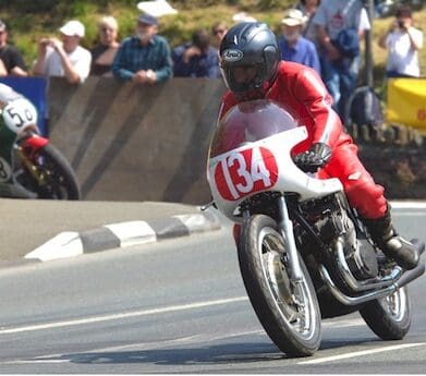 Robert White riding his Gilera 500cc Grand Prix Racing Motorcycle recreation at the 2006 Southern 100. The model is now offered at an estimate of £50,000-60,000 Jay Lenio