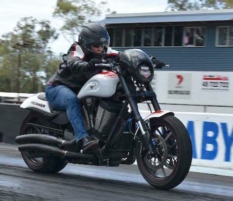 Suzanne Batchelor on her Victory Hammer drag bike