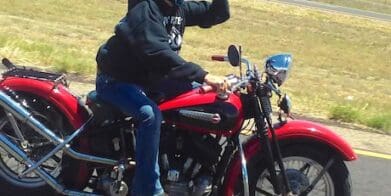 Bonnie French on her '47 Flathead Harley