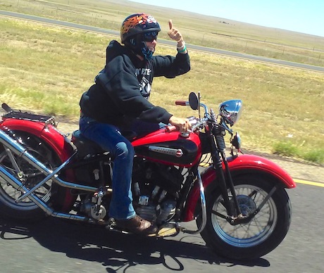 Bonnie French on her '47 Flathead Harley