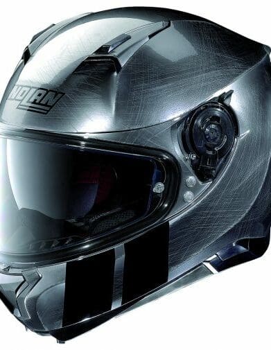 Nolan N-87 helmet in scratched chrome