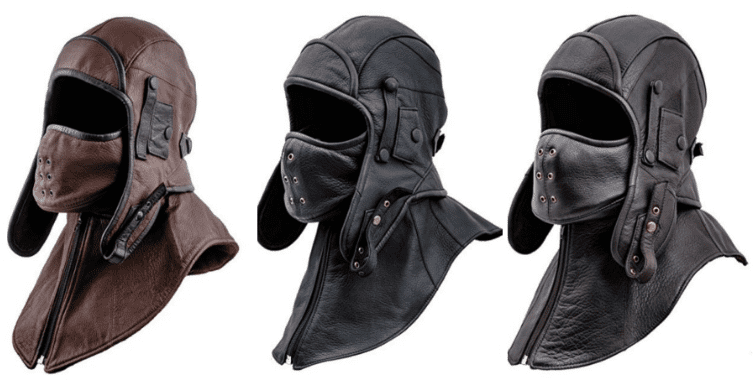 Genuine Leather Men's Aviator Trapper Cap with Mask and Collar