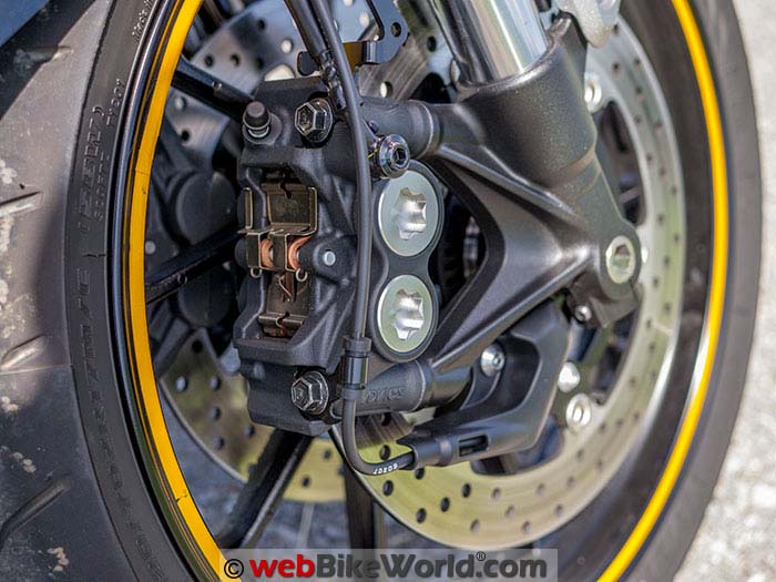 Yamaha XSR900 Front Wheel Brakes Close-up