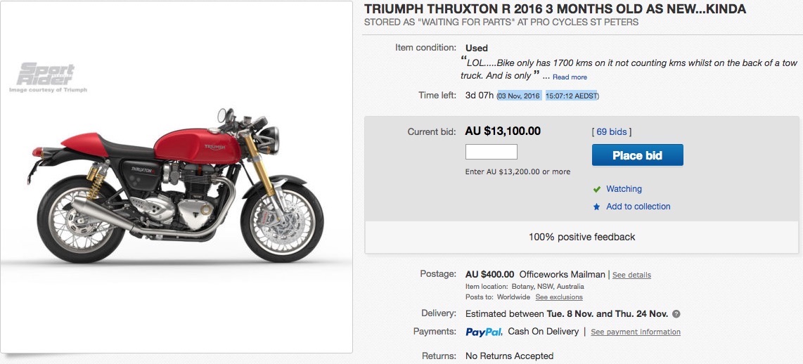 Triumph Bonneville Thruxton R eBay ad