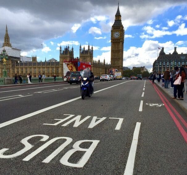 Bus lane in use in London lane filtering happiest commuters A British survey has found that riding a motorcycle makes you safer on a bicycle and vice versa, while other surveys show riders are the safest motorists. kerb motorists