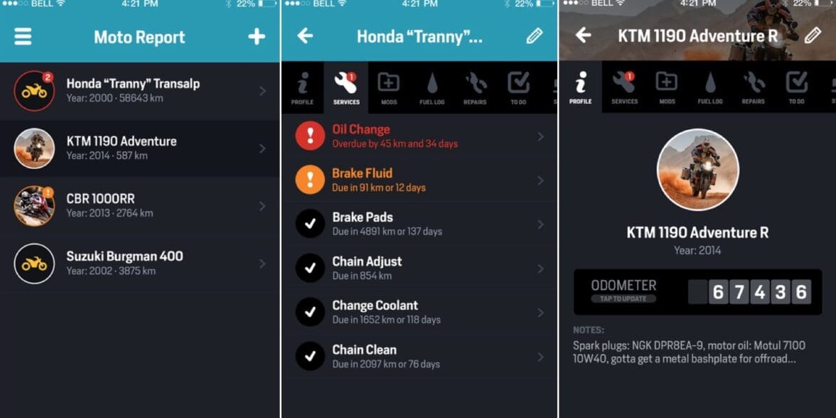 Motoreport app keeps track of motorcycle maintenance