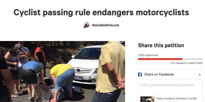 Petition against cyclist passing rule