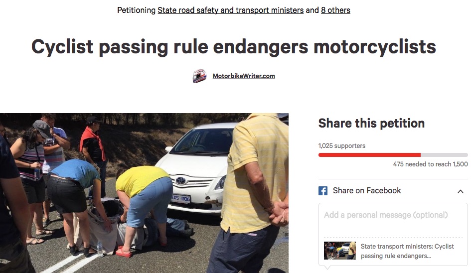 Petition against cyclist passing rule