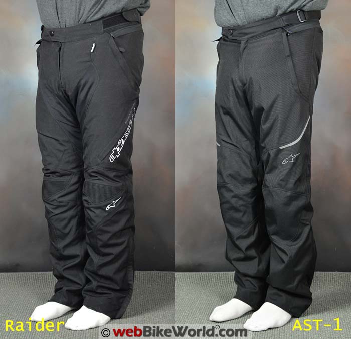 Alpinestars Raider vs. AST-1 Pants Front View